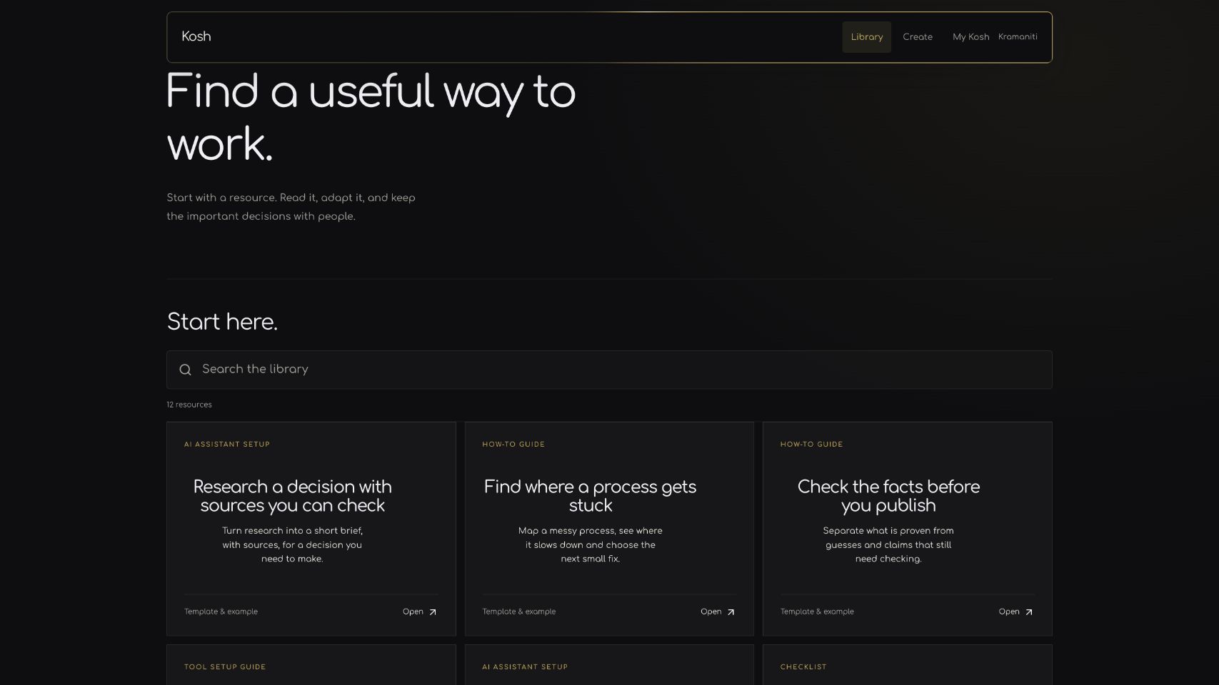 Kosh resource library interface