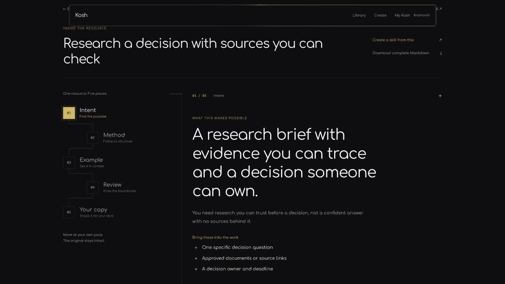 Kosh resource detail interface